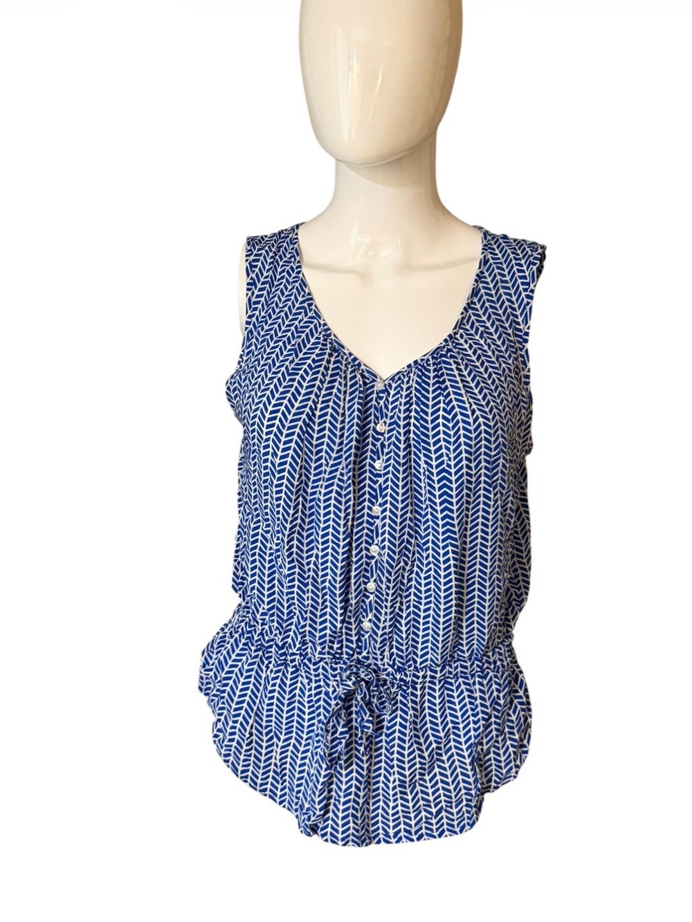 grand & greene Blue and White Patterned Sleeveless Top